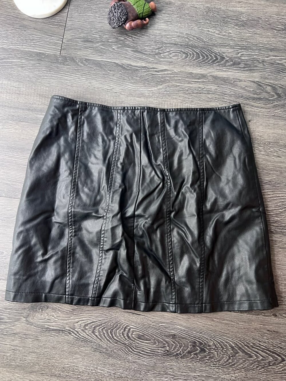 Free People Black Faux Leather Mini Skirt Zip Front
